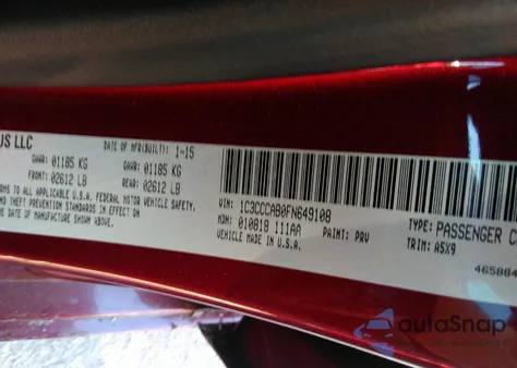 2015 Chrysler 200 Limited z USA, uszkodzony, nr VIN 1C3CCCAB0FN649108